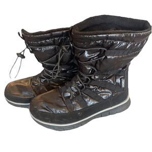 Khombu Snow Boots Alta Black Laceup Faux Fur Sz 8 Lightweight Puffy Comfy Warm